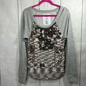 Express Love Sequined Sweater Gray Silver Festive Party Glam Long Sleeve Size M